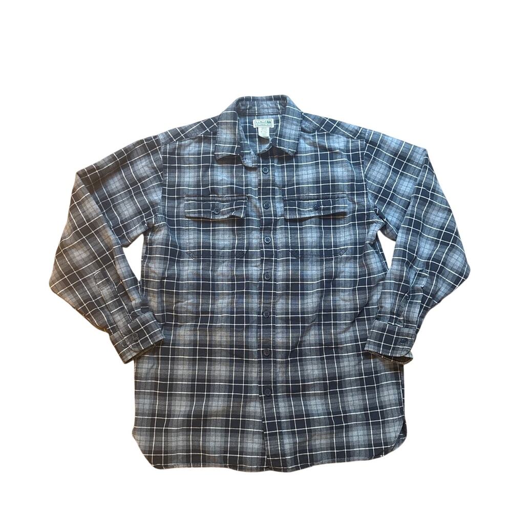 L.L. Bean VTG blue checkered‎ long sleeve heavy cotton button up shirt SIZE M